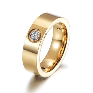 Stainless Steel Jewelry 14K Gold Couples <strong>love</strong> Engraved Cz Band <strong>Ring</strong> - Product Image 1