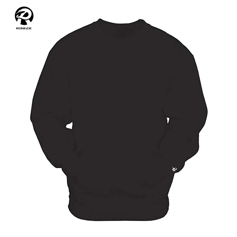 Custom Men Streetwear Black Printed Crewneck Sweatshirt With Pockets