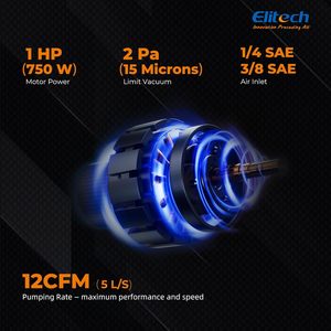 Bomba de Vacío para HVAC Elitech SVP-9 de 12 CFM, de Doble Etapa con Pantalla Táctil y Aplicación para Sistemas HVAC SVP-9, SVP-12 (110V) - Product Image 2