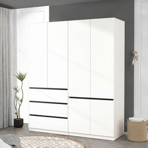 Cotowins White <b>Wardrobe</b> Closet 2 Door Wooden <b>Armoire</b> 2 Drawers Hanging Rod Bedroom- Storage Cabinet Modern Durable Eco-Friendly - Product Image 3