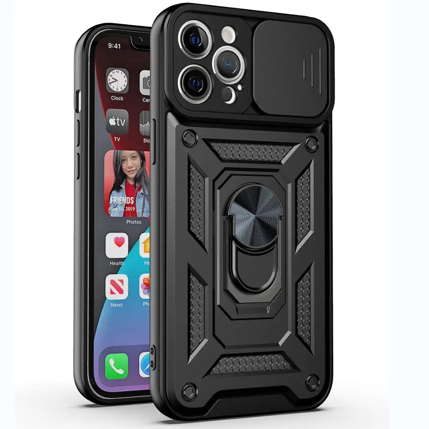 Camera Lens Protection phone Case For Vivo V21 Slide Back Cover with Car ring Mount Magnet Y91C Y76S Y51 Y31 Y53S