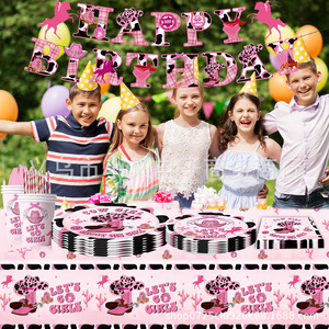 Kit de Décorations et Fournitures pour Fête d'Anniversaire Cowgirl Rose Thème Western Disco avec Bannière, Assiettes, Gobelets, Couverts, Ballons et Nappe - Product Image 6