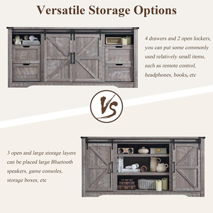 Meuble TV de style farmhouse gris délavé, centre de divertissement en bois rustique avec 4 tiroirs et porte coulissante de grange pour le salon - Product Image 3
