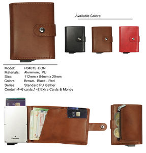 Porte-cartes RFID avec logo personnalisé Portefeuille d'affaires unisexe court en métal tendance antivol en cuir Pop PU nylon grande capacité - Product Image 4