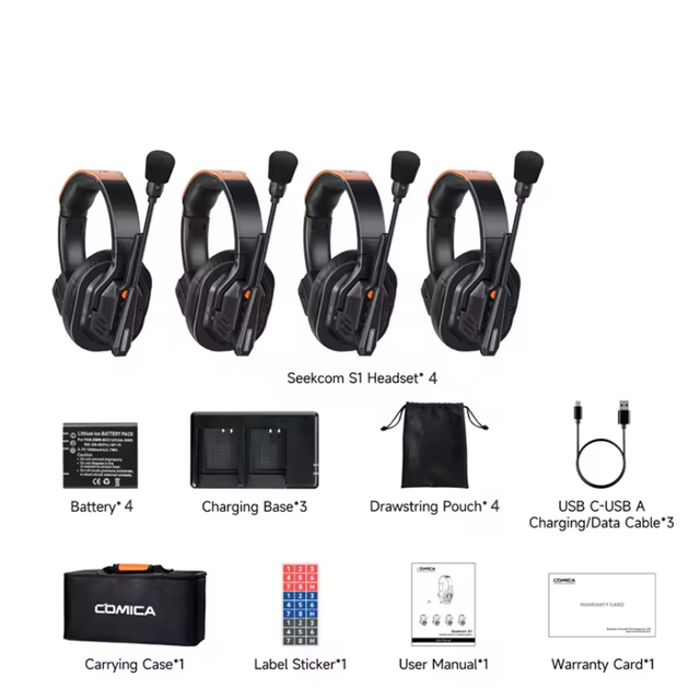 COMICA Seekcom S1 4 Set Noise Cancellation Headset 2.4GHz Full-Duplex Wireless Intercom Microphone for Group Talk Filmmakers