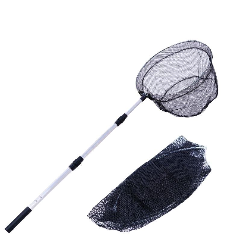 Fly Carp Fishing Rubber Nylon Pe Fishing Landing Net With Aluminum  Telescopic Pole