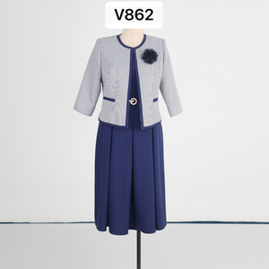 Ensembles de robes classiques bleues formelles grande taille pour femmes, 100 % polyester, longueur genou, pour tenues d'église - Product Image 1