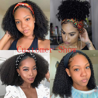 Wig Afro Siap Pakai, Wig Rambut Manusia Remy Brazil Densitas 180% Untuk Wanita Kulit Hitam, Wig Headband Rambut Manusia