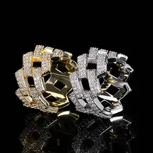 Hip hop Diamond Cuban Link Chain Diamond Cubic Zircon 14K Gold Plated Jewelry Diamond Ring Bling Bling Cz Cuban Chain Ring