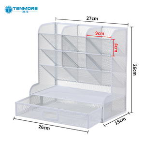 Organisateur de bureau en métal blanc de luxe, organiseur de papeterie esthétique avec tiroir, décoration de bureau moderne pour femmes et étudiants - Product Image 4