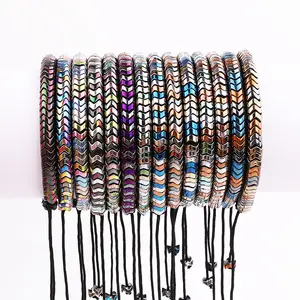 New Design Colorful Wave Hematite Beads Handmade Cord Braided Beads Macrame Bracelet Men Women JBS11284