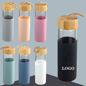 Factory 550Ml Bamboo Lid Glass Water <b>Bottle</b> Silicone Sleeve With Custom Logo - Product Image 2