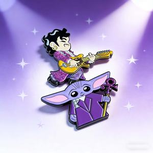 Broche de Esmalte Duro Personalizado con Diseño de Personaje de TV/Cine, Estrella de Rock, Borde Negro y Purpurina Morada, para Sombrero - Product Image 1