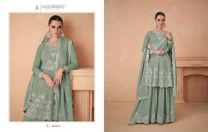 Traje Palazzo Salwar Kameez de último diseño con Chinon pesado con bordado de secuencia, traje de fiesta para mujer - Product Image 3