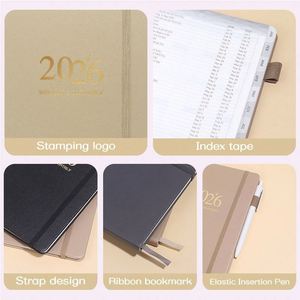 Agenda Semanal 2026, Nuevo Planificador con Correa, Calendario de Cuero Estampado, Tamaño A5, Encuadernación Cosida con Hilo, Diseño Elegante - Product Image 4