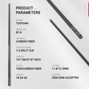 TuoYuan MOQ <span class=keywords><strong>2</strong></span> Taco de Billar <span class=keywords><strong>Profesional</strong></span> de Fibra de Carbono, Estable, de 1/<span class=keywords><strong>2</strong></span> Parte, Equilibrado, para Todos los Niveles de Habilidad - Product Image 2