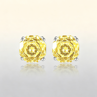 Set Perhiasan Mewah Grosir Berlian Imitasi Kuning Potongan Rose Cut, Kalung Liontin Tembaga, Cincin, Anting Stud untuk Wanita, Perhiasan Berkualitas untuk Pesta Pertunangan