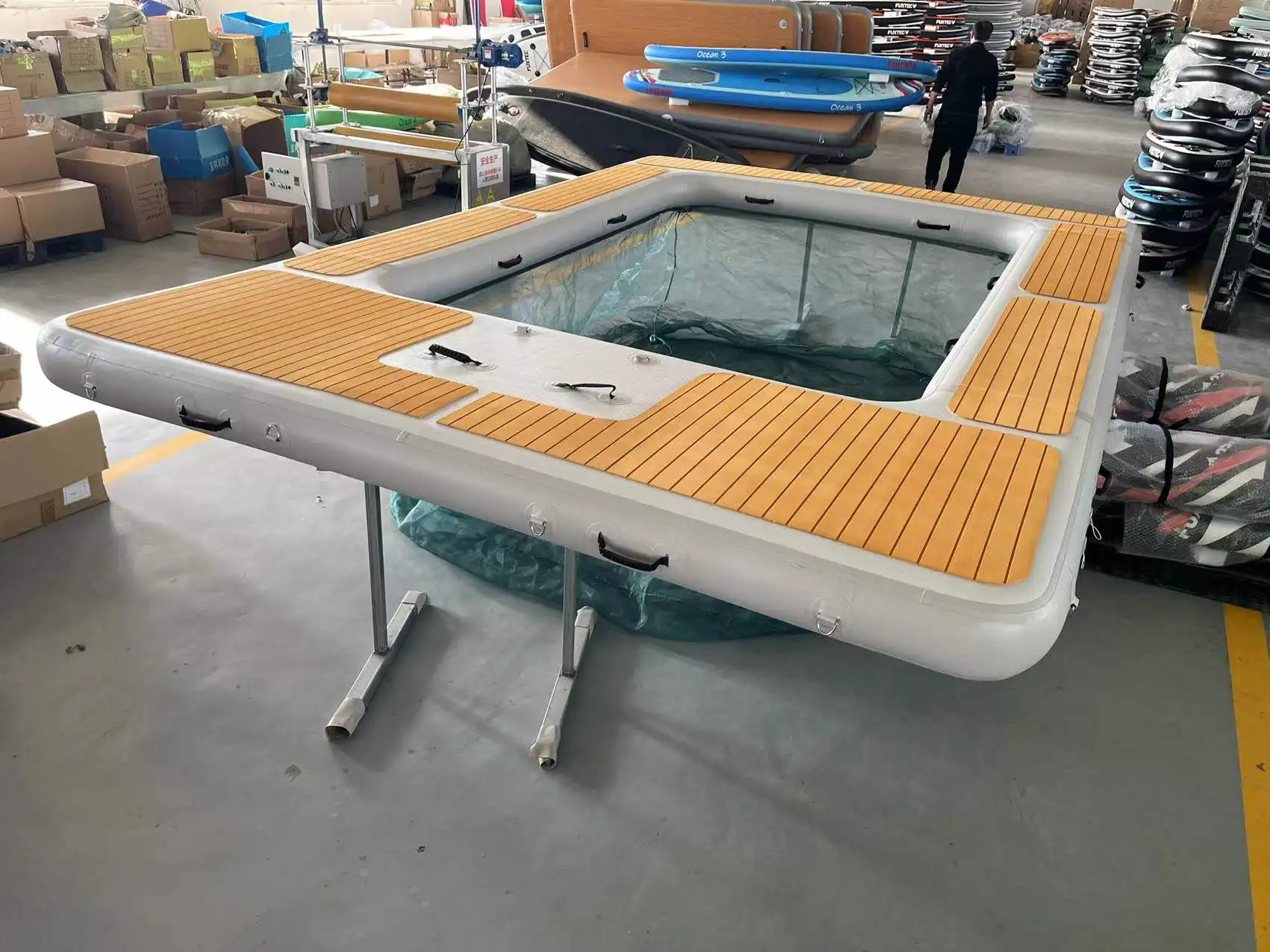 Dock gonflables flottants de natation, plateforme d'eau, piscine maritime, île avec filet, 5x4m