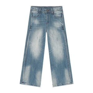 Costume en jean bleu délavé à l'acide à la mode de haute rue coupe ample personnalisée <span class=keywords><strong>2</strong></span> pièces veste et pantalon en jean ensembles en jean blanc homme conception à faible quantité minimale de commande - Product Image 4