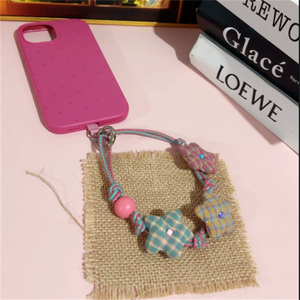 Cordon de <span class=keywords><strong>téléphone</strong></span> portable en tissu à carreaux et fleurs, élégant et simple, pour femmes, universel, durable, portable, anti-perte, avec dragonne de poignet - Product Image 5