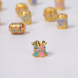 18K émail couleur rôti bleu goutte huile seau perle Six mots vérité cinq voies dieu richesse séparateur métal perles produit - Product Image 4