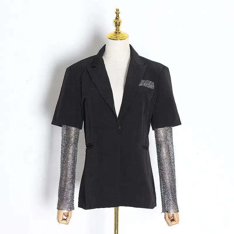 TWOTWINSTYLE Summer blazer women Long Sleeve Diamond Patchwork Long Elegant Coat Female