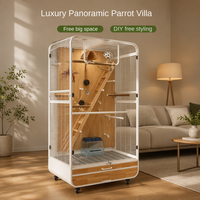 Grande cage à oiseaux pour perroquets, style villa, mobile, en bois massif et fer forgé, panoramique, anti-UV, forme carrée/ronde