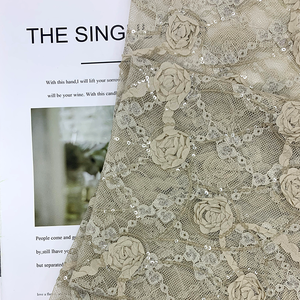 Tissu en dentelle organza transparente française brodée de cordon floral 3D à paillettes brillantes élégantes 2026 pour robe de soirée - Product Image 1