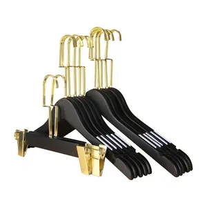 Custom Garment Clothes Trouser Coat Non Slip Luxury Wooden Hanger Laundry Boutique Black Wood Hangers For Clothing Store