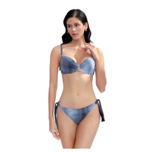 Set bikini Hdj in stile denim con reggiseno push-up e slip con lacci laterali per costumi da bagno da donna, set da 2 pezzi - Product Image 3