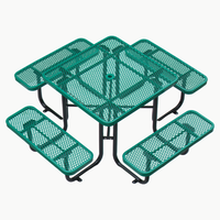 Table de pique-nique ronde en métal expansé robuste pour l'extérieur, avec bancs, mobilier de patio extérieur, table et chaises en acier
