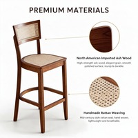 Tabourets de bar vintage modernes en bois massif et rotin, fauteuils artisanaux sans accoudoirs avec repose-pieds, pour îlot de cuisine, comptoir, bar, café, hôtel