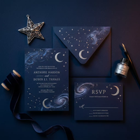 Ensemble d'invitations de mariage de luxe Premium Galaxy 3D gaufré bleu nuit avec estampage à chaud Constellation, papeterie céleste pour événements