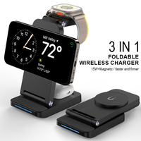 Chargeur Sans Fil Magnétique de Bureau Pliable 3 en 1 15W à Charge Rapide, Peut Charger un Téléphone Portable, une Montre et des Écouteurs