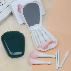 5 Buah/Set dengan Cermin Kotak Bubuk Foundation SIKAT Riasan Alat Set Perjalanan Logo Kustom Makeup SIKAT Cermin Set Shell Paket Sikat