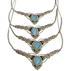 Ensemble de colliers pendentifs en macramé faits à la main, pierre turquoise, style bohème, bijoux superposés pour femmes, à porter au quotidien - Product Image 1