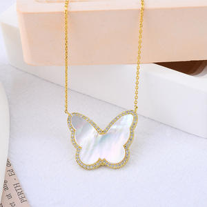 KISVI Natural Shell s925 plata esterlina circón mariposa colgante collar para mujer madre perla joyería - Product Image 3