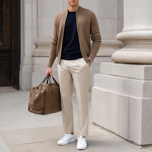 Suéter Cárdigan Minimalista con Cuello en V para <span class=keywords><strong>Hombre</strong></span>, Mezcla de Algodón/Lana, Botones Cubiertos, Transpirable, Antibolitas, Servicio OEM - Product Image 5