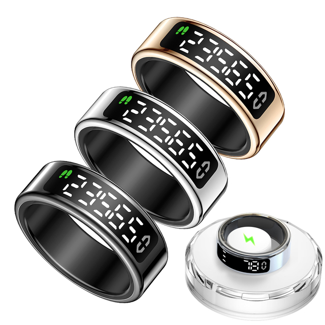 SY01 Steel Smart Ring Touch Screen OLED Display Heart Rate Blood Oxygen Monitor Charging Stand Sleep Tracking Android Compatible