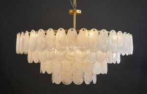 Lustre artisanal en verre texturé biologique, suspension de luxe à plusieurs niveaux effet marbré, lampe suspendue en laiton doré pour grand salon - Product Image 5