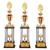 Trofeos de Plástico ABS de Alta Calidad, Trofeo de Cuatro Pilares Plateados, Base Plateada Negra, Impresión UV, Logotipo Personalizado, Múltiples Tamaños