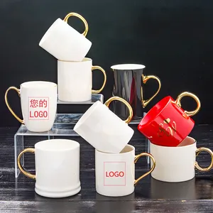 Seaypresente caneca de porcelana personalizada, caneca em branco e preta com impressão de logotipo personalizado, promocional, alça de ouro, canecas de cerâmica