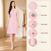 Robe mini en maille unie à col rond sans manches coupe ajustée style A-line rose pour femme, idéale pour le bureau au quotidien