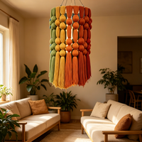 Lustre en macramé à franges multicolores, abat-jour en tissu fait main de style bohème pour boutique, décoration de la maison