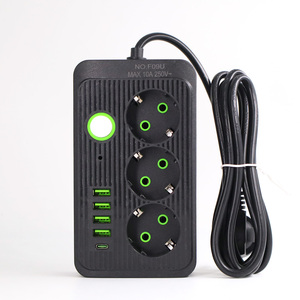 EU Power Strip Bảo Vệ Tăng Dây Mở Rộng Với 3 AC Ổ Cắm Và <span class=keywords><strong>4</strong></span> USB-A 1 loại-C Cổng Cho Nhà Văn Phòng Phích Cắm Ổ Cắm - Product Image 4