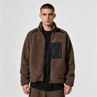 Logo brodé personnalisé en gros hiver coupe ample 100% polyester brun foncé unisexe Sherpa polaire veste zippée pour hommes et femmes