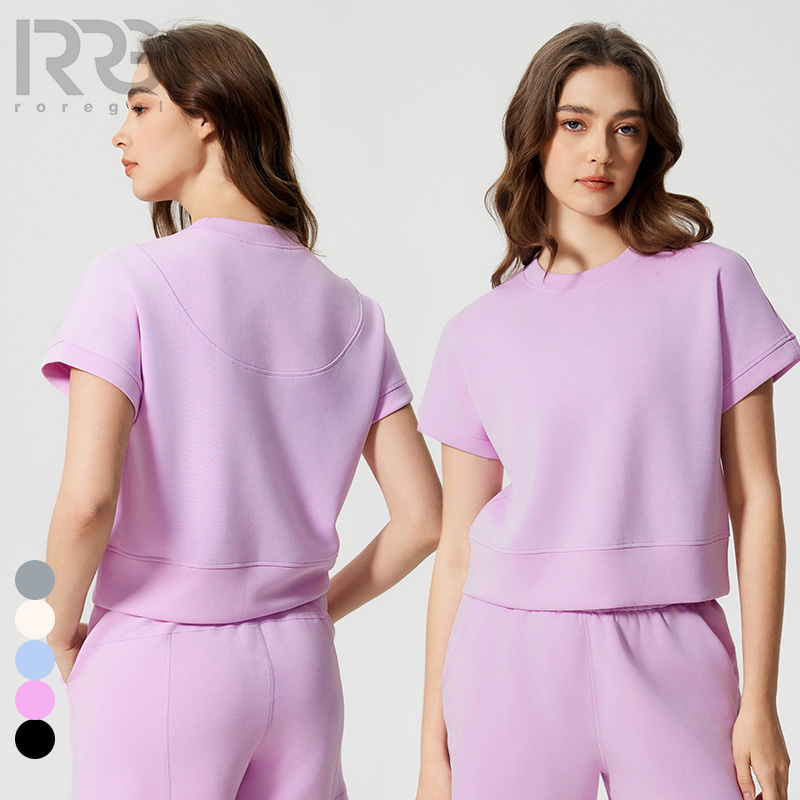 Roregal New Round Neck Loose Quick Dry T-Shirts Running Sports Short Sleeved Women'S Fitness Yoga T-Shirt