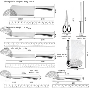 Large 8PCS inventory Hollow Handle Stainless Steel Knife Set with <b>Scissors</b> and <b>Sharpener</b> with Rotating Knife Block - Product Image 6