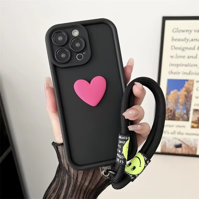 Cheap Cute 3d Love Heart Tpu Phone Case With Chain for Iphone 15 14 13 Lanyard Phone Accessories for Iphone16 Pro