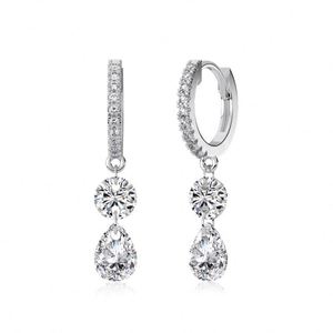 Dylam New Design 925 Sterling <b>Silver</b> Double 5A Cubic Zirconia Stones Dangle <b>Clip</b>-on Hoop Earrings Fashion Fine Jewelry - Product Image 1